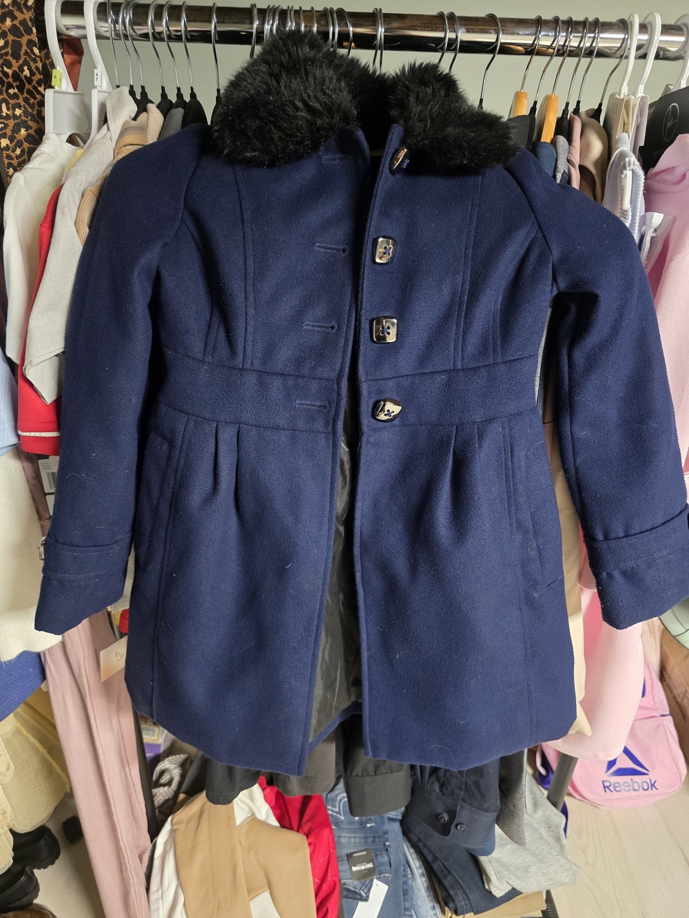 Girls' Size 6 Navy Jessica Simpson Coat with Faux Fur Collar